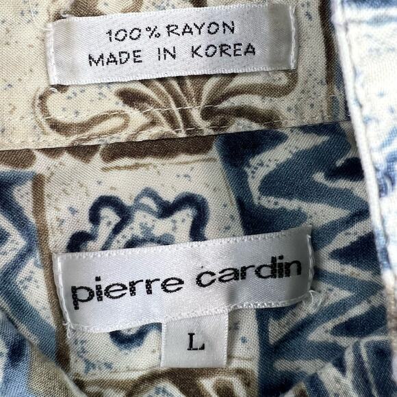 VINTAGE Sea Fish Shell AOP Button Up Shirt Size Large Mens Outdoor Pierre Cardin - Picture 9 of 9